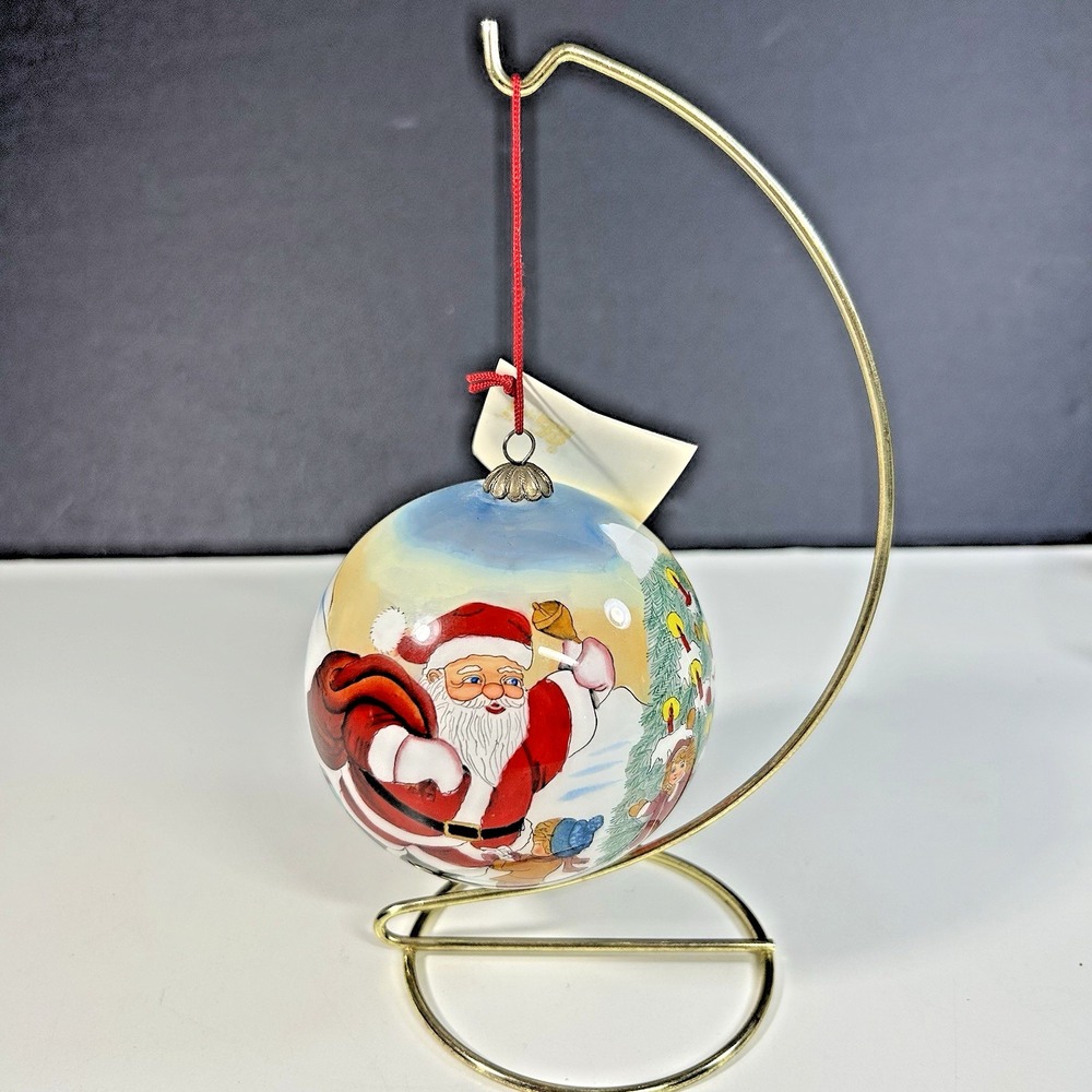 Vtg Chase International Reverse Painted Glass Christmas Ornament Santa Claus
